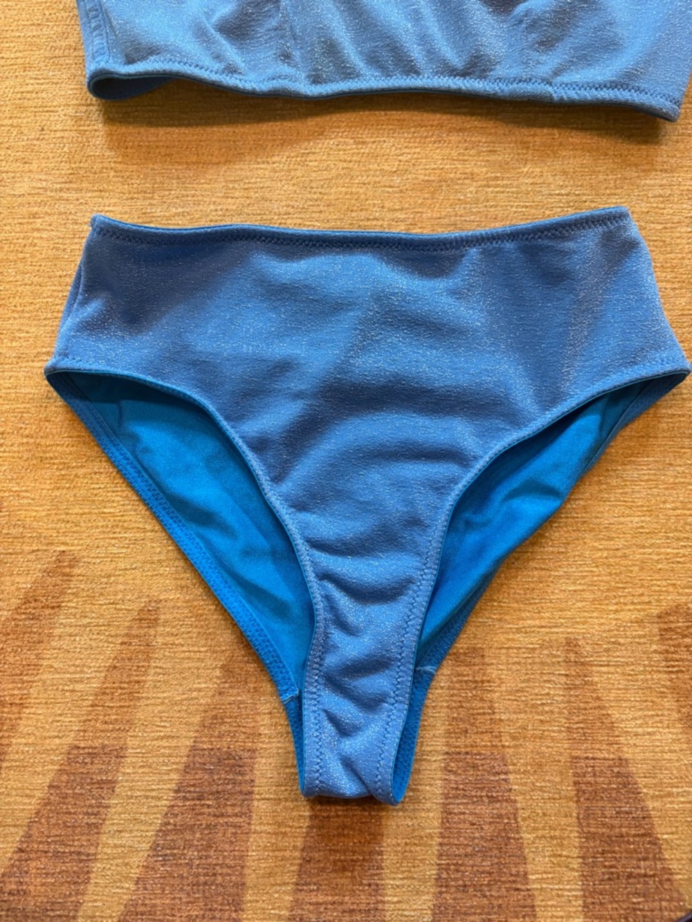 Triangl Shimmery Blue Women's Bikini Set- Scoop Bralette Top & High Waist Bottom - Picture 3 of 7